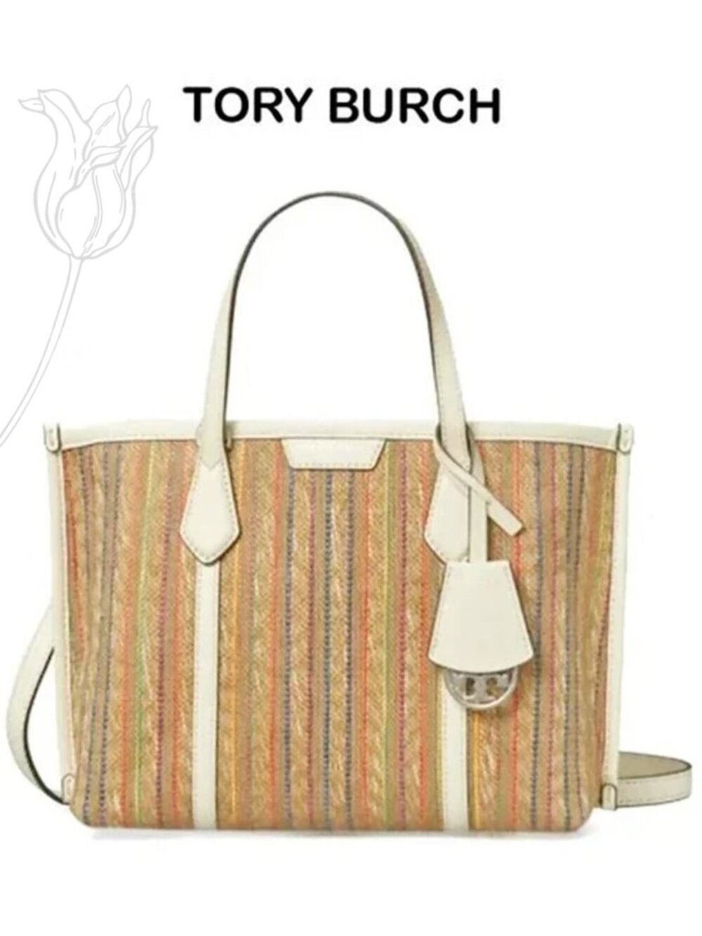 TORY BURCH Small Perry Stripe Raffia Tote
